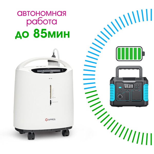 Переносной концентратор кислорода Армед 8F-3A с внешним аккумулятором Переносной концентратор кислорода Армед 8F-3A с внешним аккумулятором